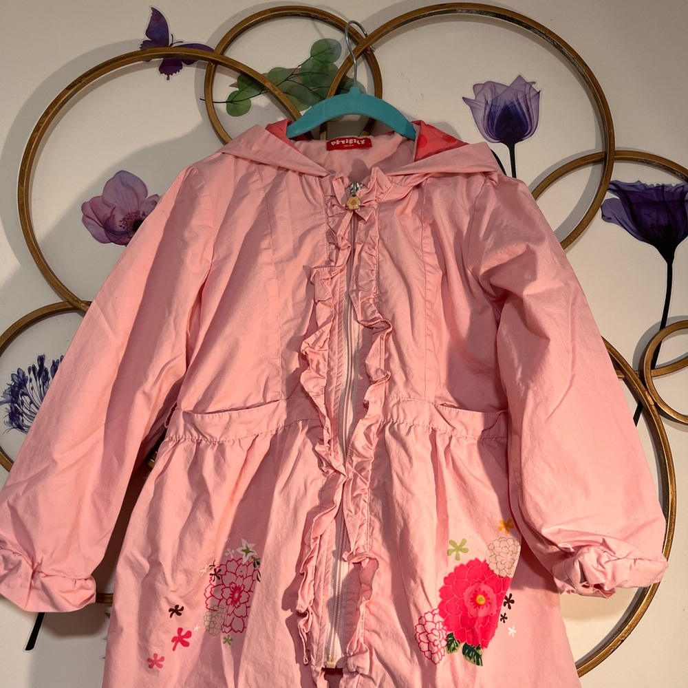 Pink Floral Hooded Girls Spring or Fall Jacket